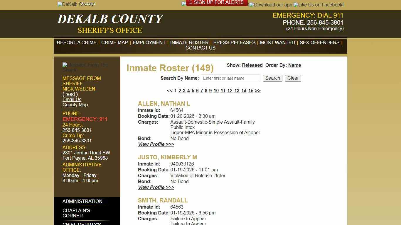 Inmate Roster - Current Inmates Booking Date Descending - DeKalb County Sheriff's Office - Fort Payne, Alabama